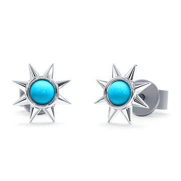 Minimalist Sun Turquoise Stud Earring 925 Sterling Silver Wholesale